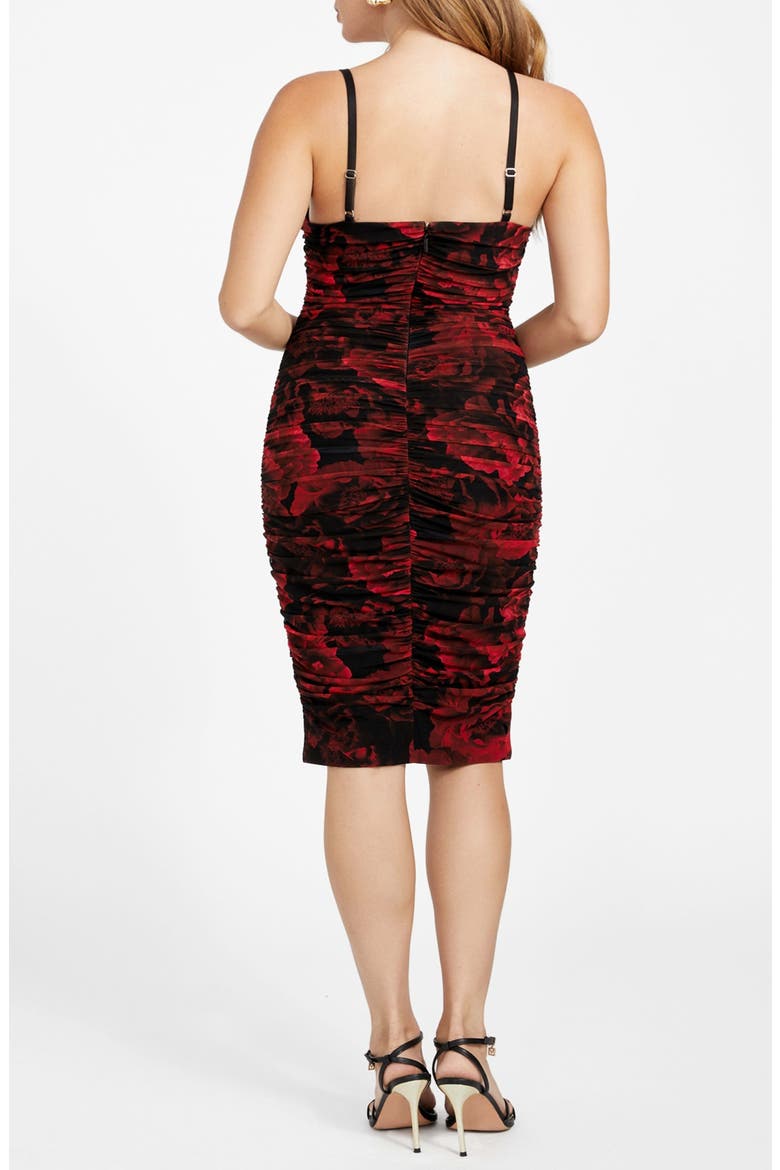 Passion Flower Ruched Mesh Body-Con Dress, Alternate, color, MEDIUM RED