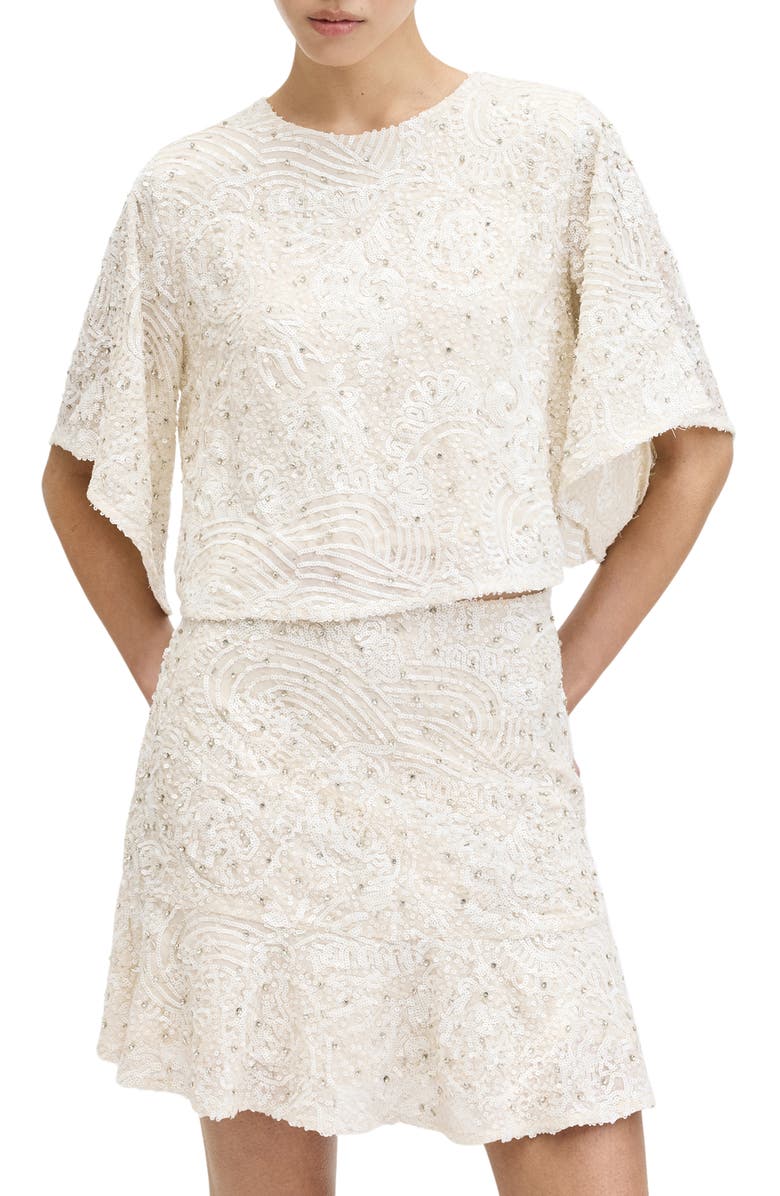 AllSaints Ivy Bead & Sequin Top, Main, color, Ecru White