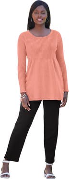 Jessica London Ribbed Baby Doll Tunic Sweater