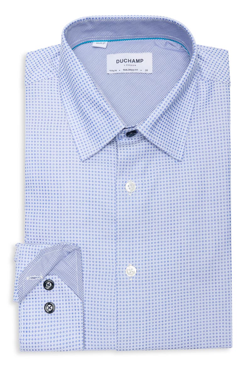 Tailored Fit Diamond Stretch Cotton Dress Shirt, Alternate, color, NAVY