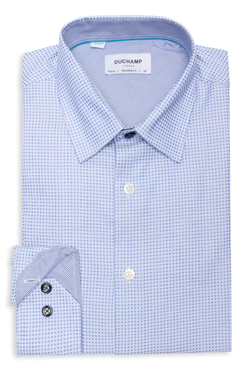 Duchamp Tailored Fit Diamond Stretch Cotton Dress Shirt, Alternate, color, Navy