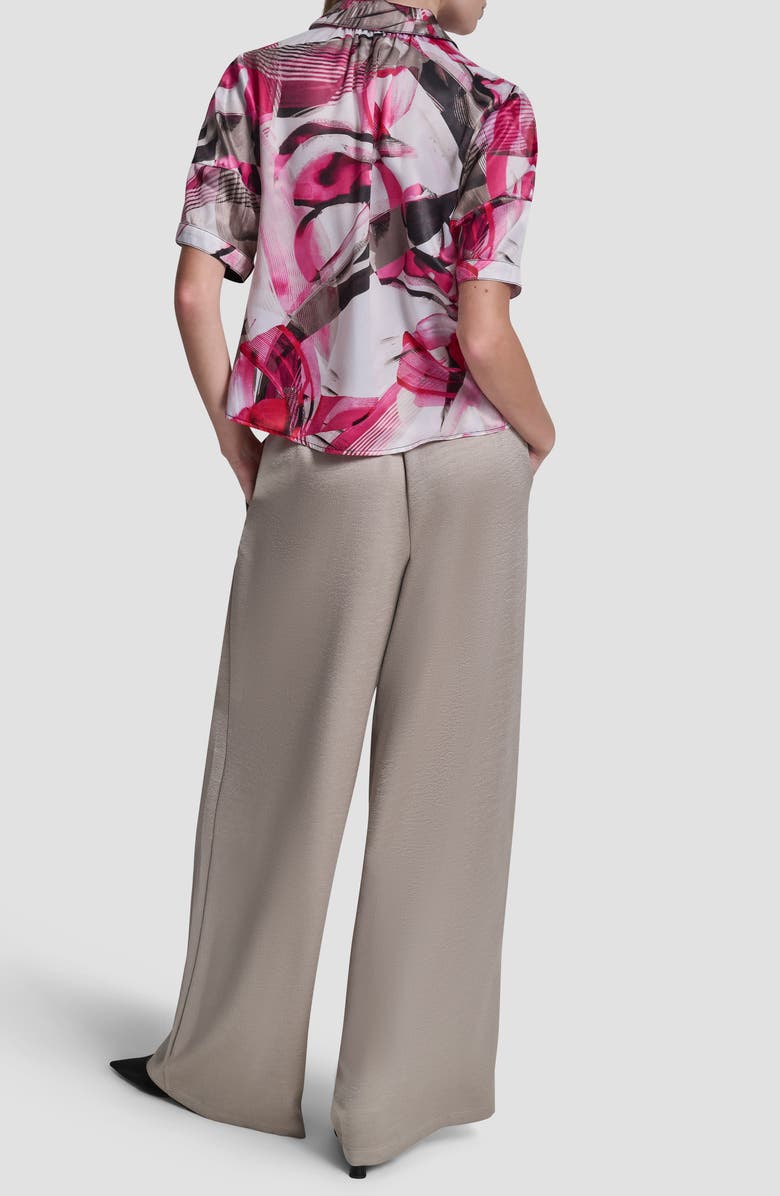 DKNY Lantern Sleeve Satin Button-Up Shirt, Alternate, color, Spring Wisps