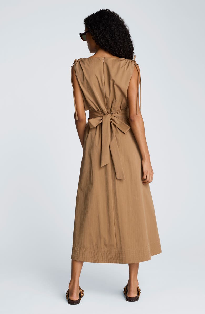 Kenneth Cole Cutout Detail Ruched Waist Stretch Cotton Midi Dress, Alternate, color, Mesquite