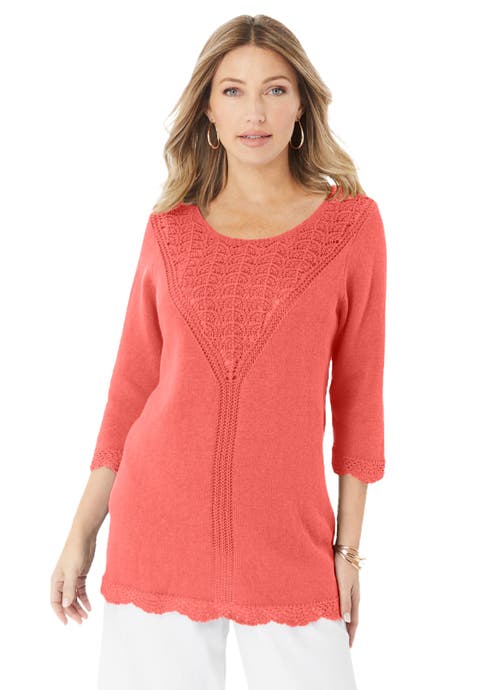 Lace Knit Pullover Sweater (Plus)