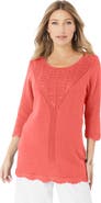 Roaman's Lace Knit Pullover Sweater