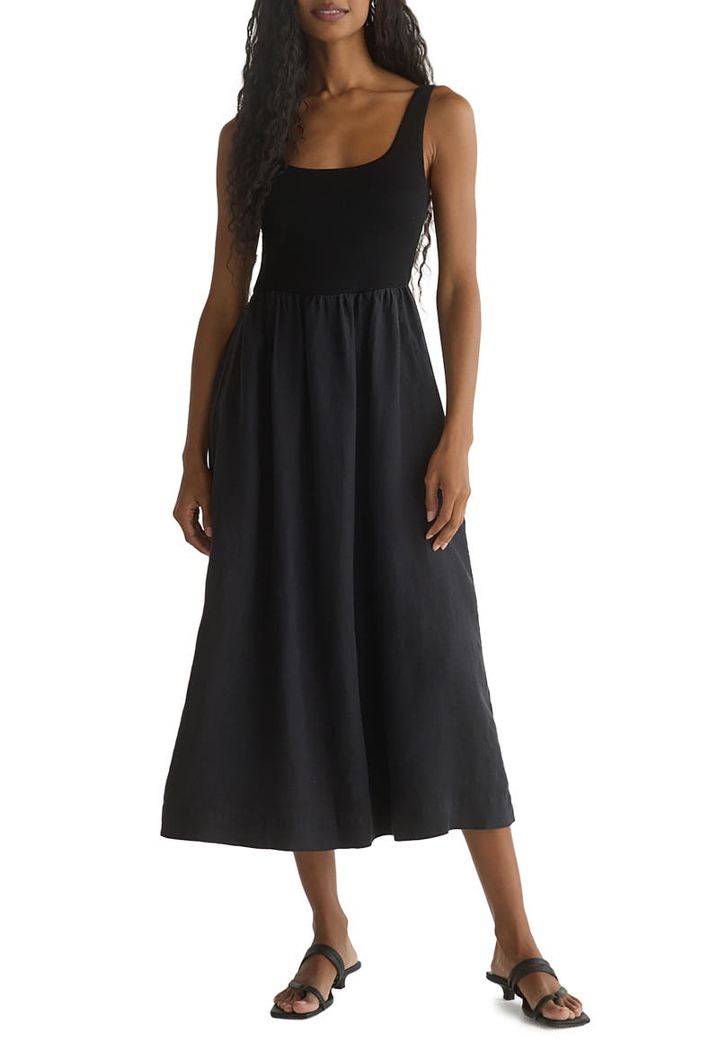 Mixed Media Midi Dress, Main, color, BLACK