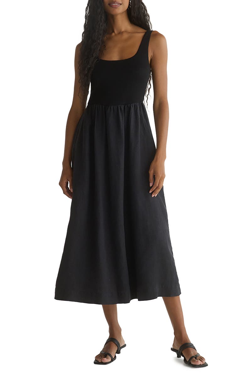 Bella Dahl Mixed Media Midi Dress, Main, color, Black