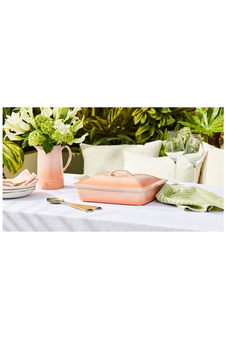 4-Quart Rectangular Stoneware Casserole with Lid, Alternate, color, PECHE