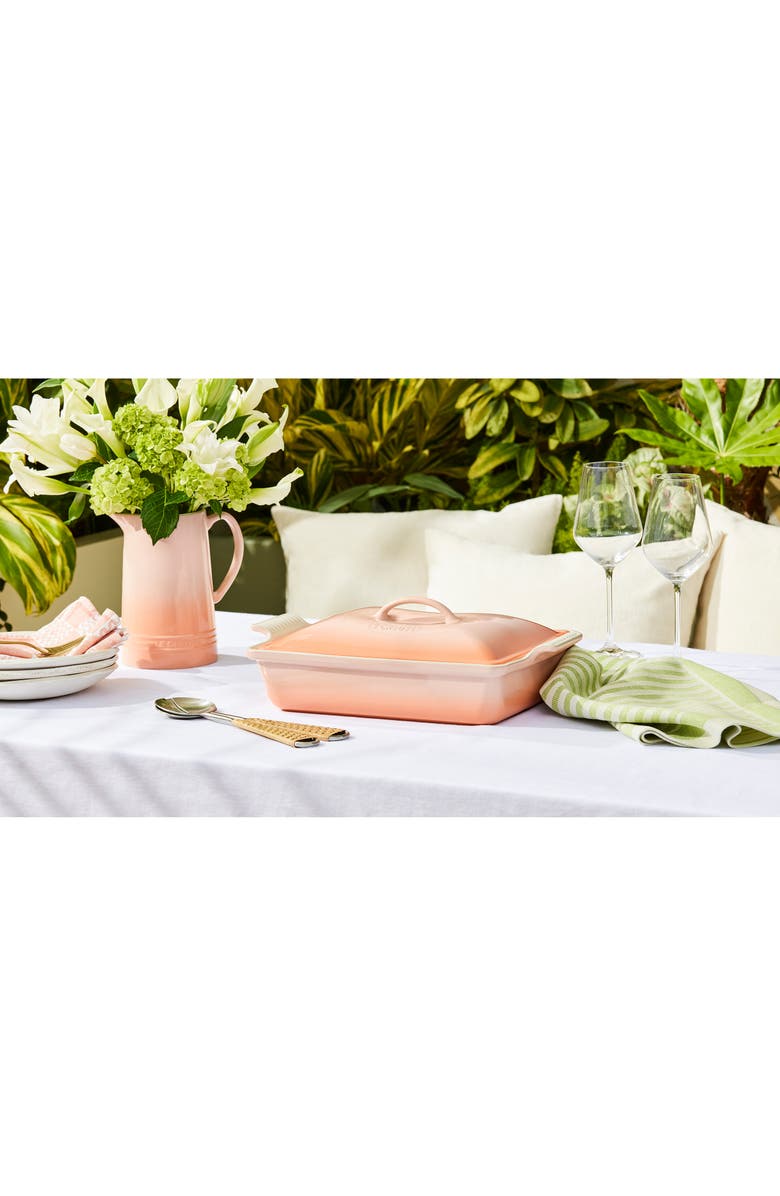 Le Creuset 4-Quart Rectangular Stoneware Casserole with Lid, Alternate, color, Peche