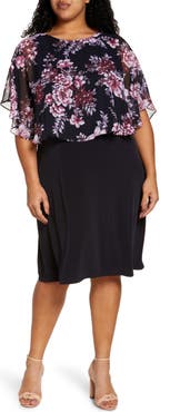 Connected Apparel Floral Overlay Cape Dress