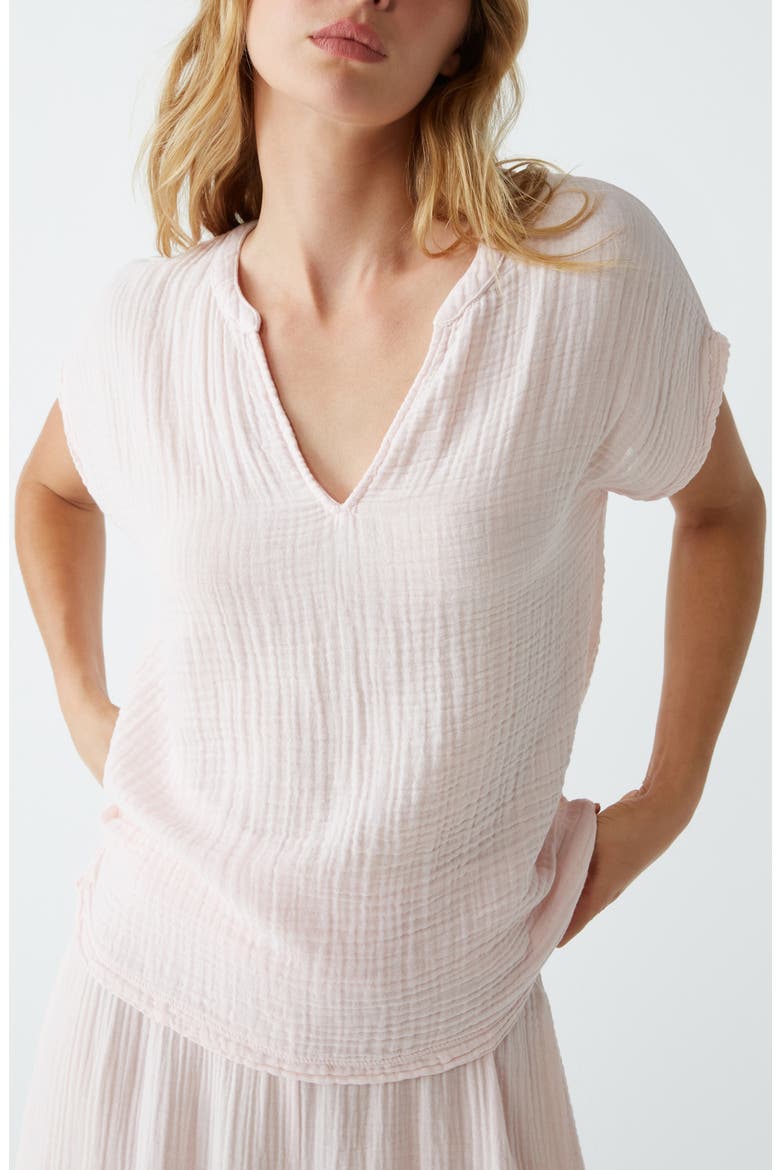 Naomi Split Neck Gauze Top, Main, color, LYCHEE