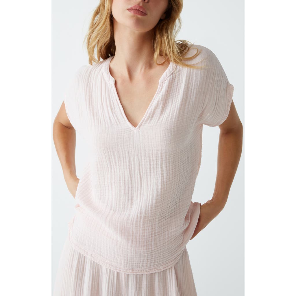 Michael Stars Naomi Split Neck Gauze Top In Lychee