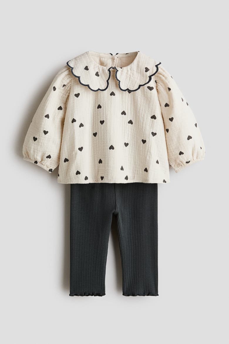 2-piece Blouse And Leggings Set, Main, color, Light beige/hearts