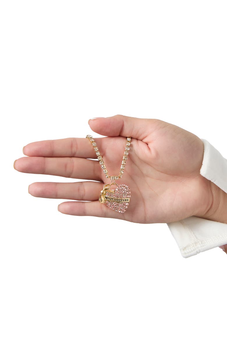 Juicy Couture Pink Pavé Heart Pendant Necklace, Gold-Tone, Alternate, color, Pink, Clear