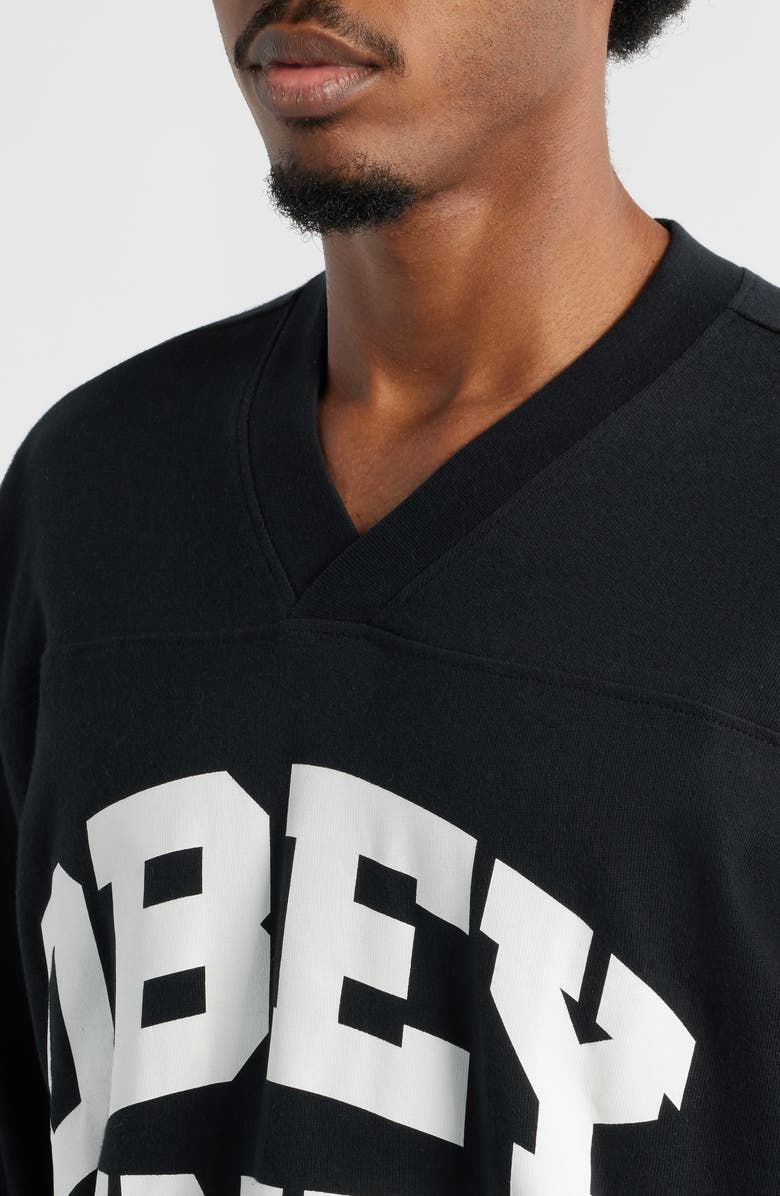 Obey Logo Graphic Football Jersey, Alternate, color, Black