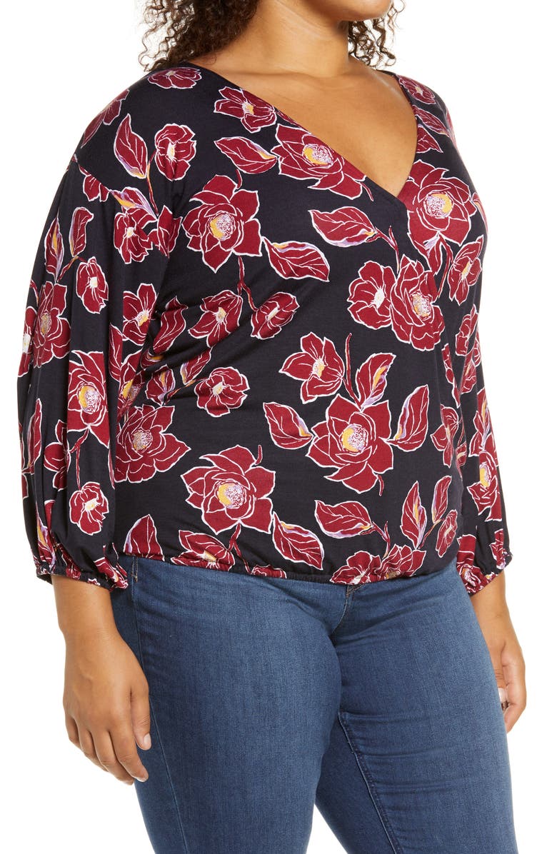 Loveappella Wrap Front Blouson Top, Alternate, color, 