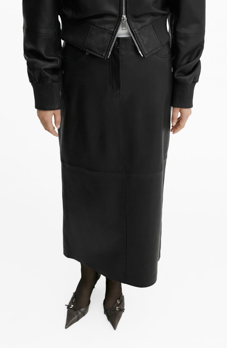 MANGO Leather Midi Pencil Skirt, Alternate, color, 