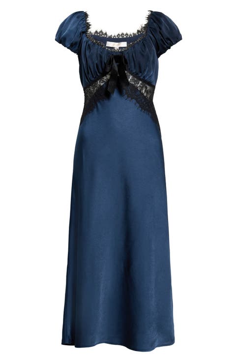 Mira Lace Trim Puff Sleeve Dress