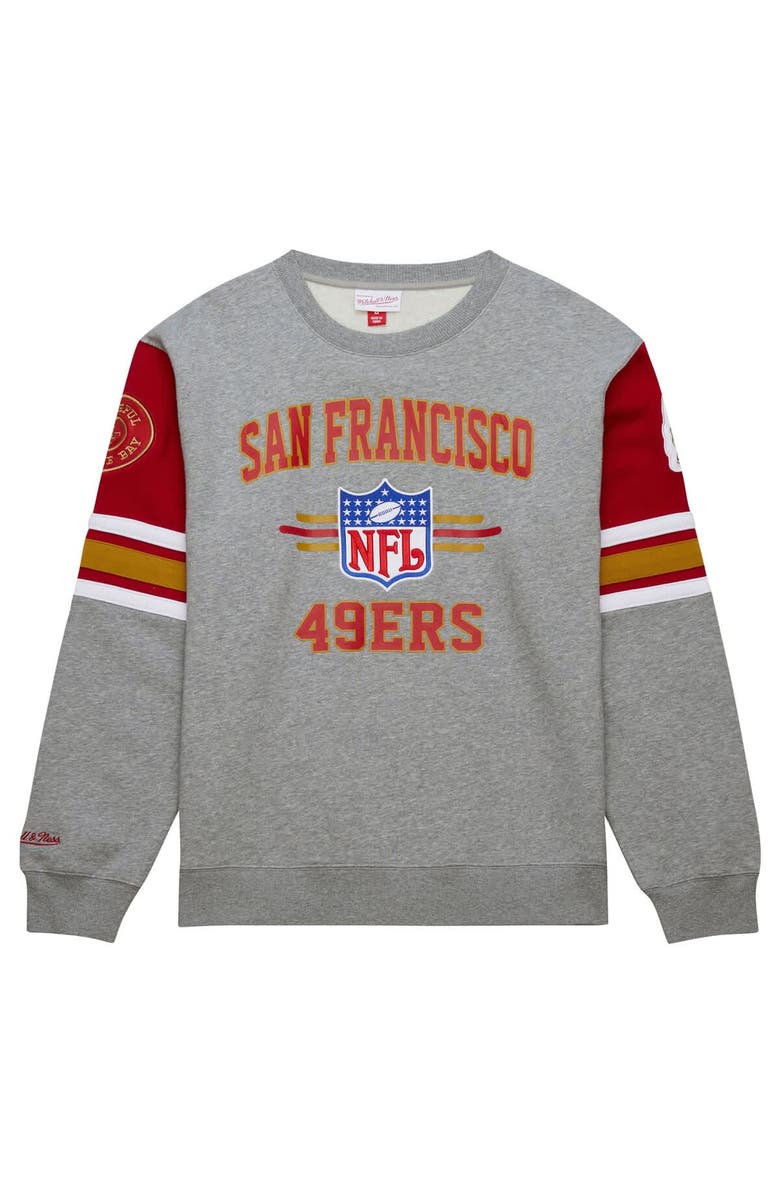 Mitchell & Ness Men's Mitchell & Ness Heather Gray San Francisco 49ers All Over 4.0 Vintage Logo Pullover Sweatshirt, Alternate, color, 