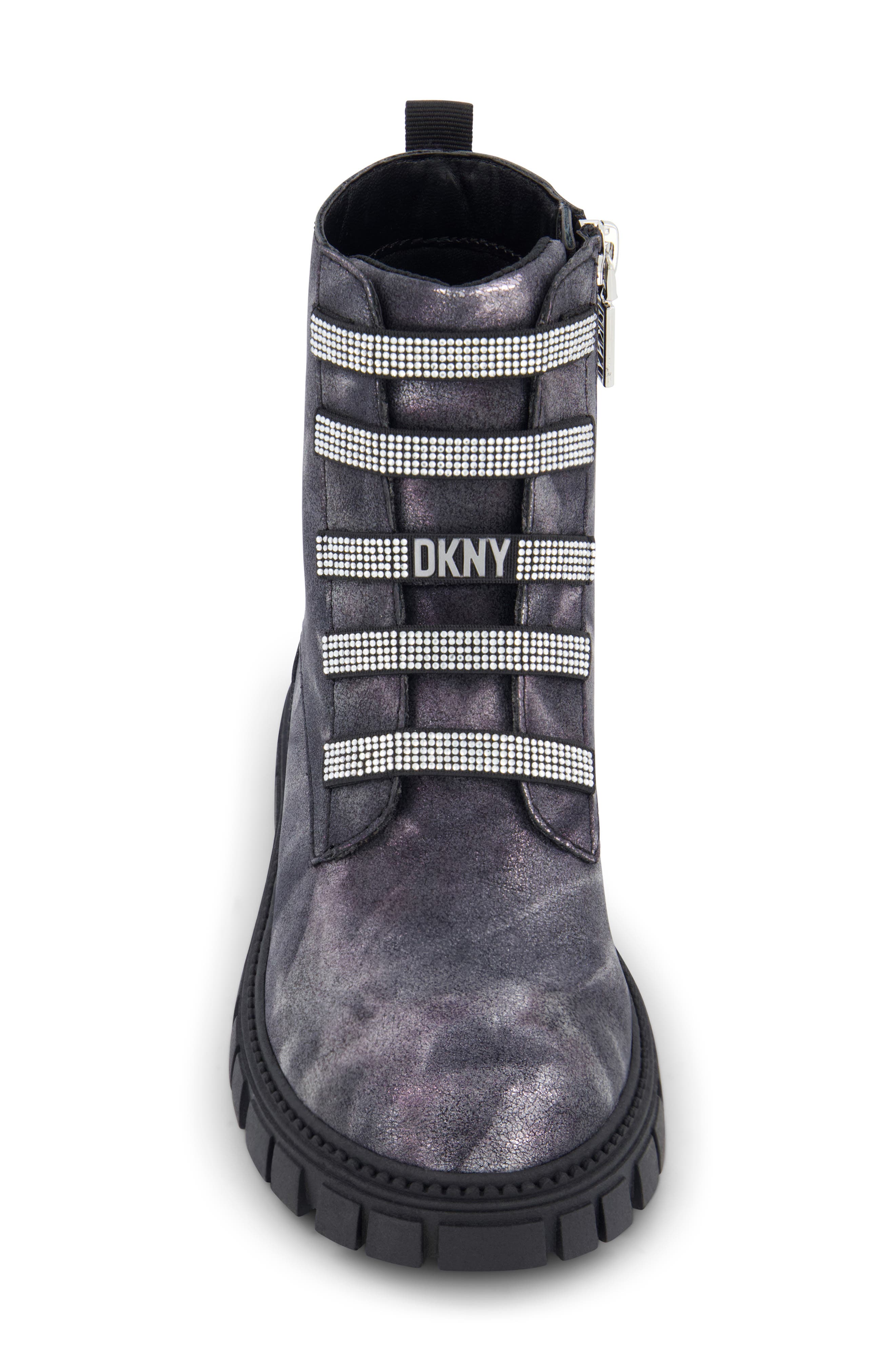 DKNY Kids' Carrie Shine Combat Boot, Alternate, color, Black