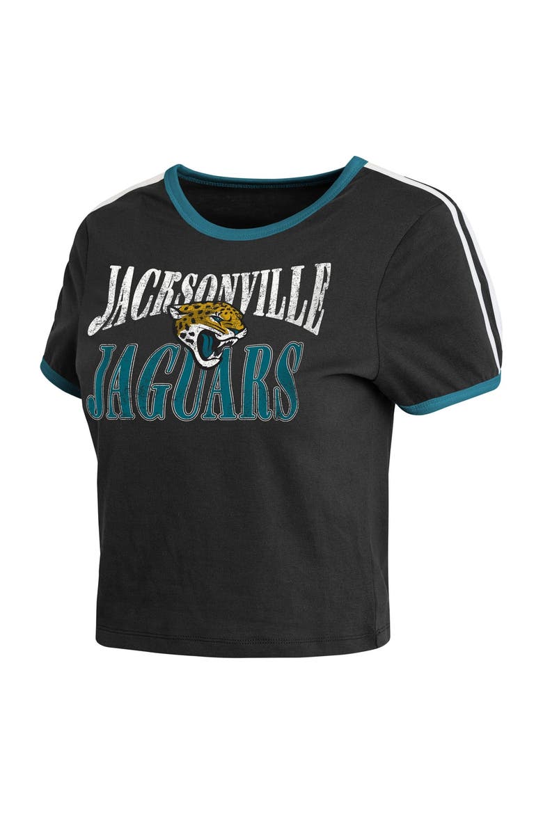 Women's WEAR by Erin Andrews  Black Jacksonville Jaguars Cropped Throwback Ringer Baby T-Shirt, Alternate, color, Black