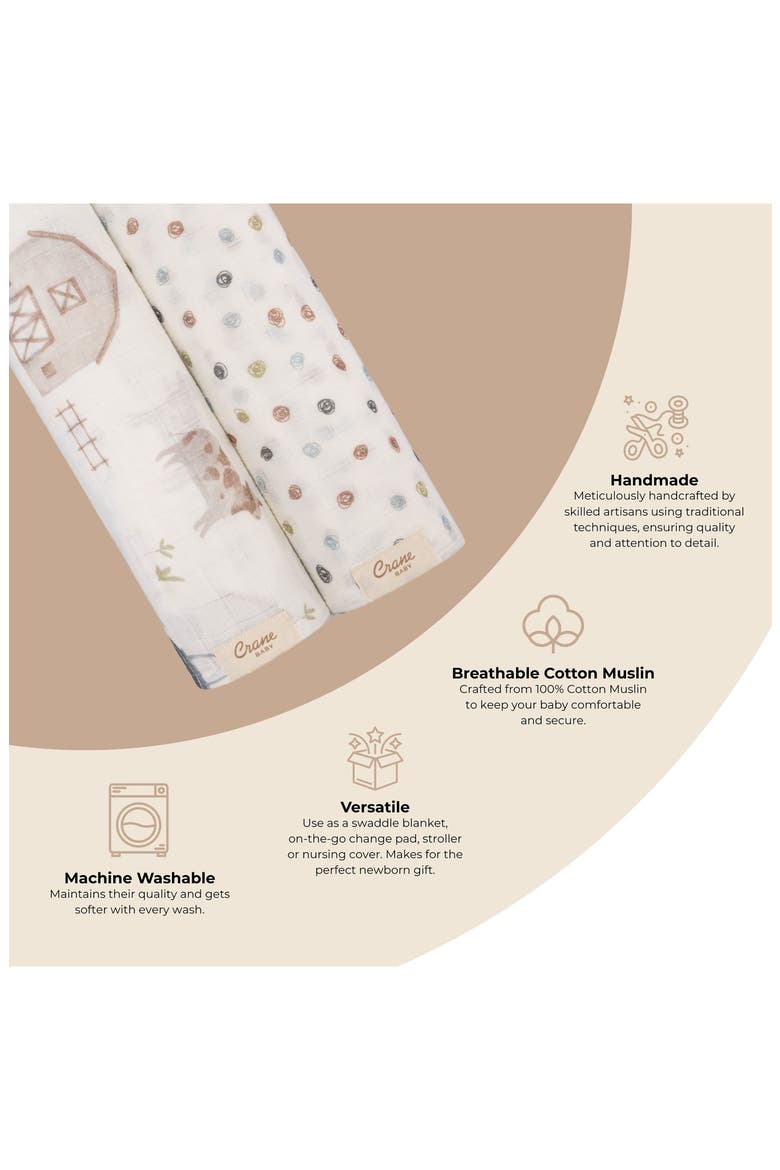 Tractor Assorted 2-Pack Cotton Muslin Swaddles, Alternate, color, BEIGE