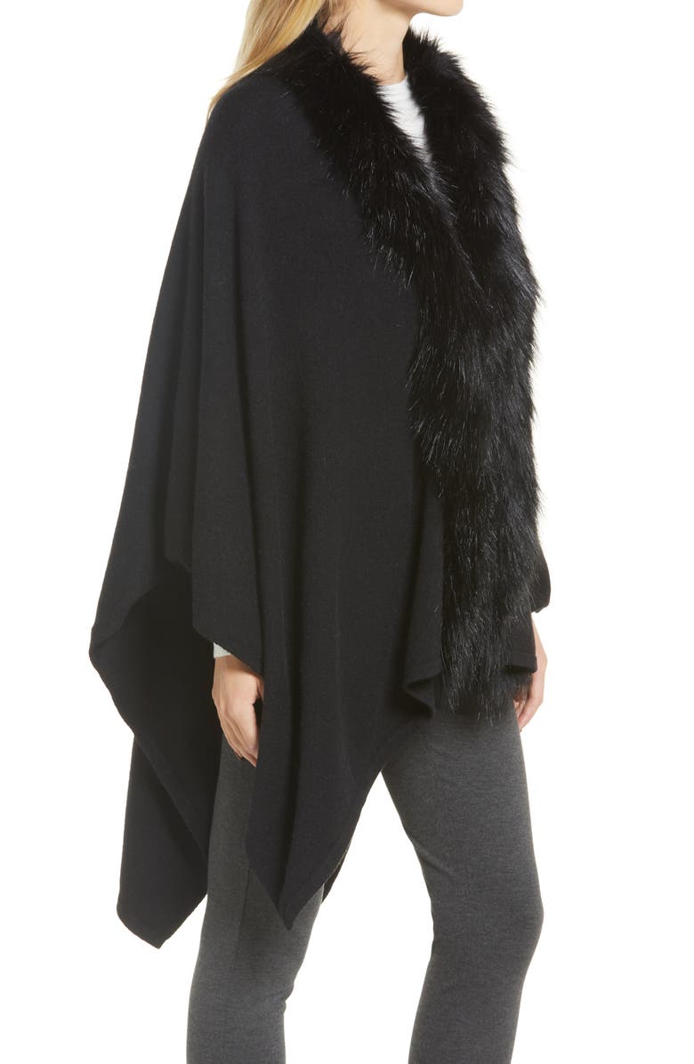La Fiorentina Ruana with Faux Fur Trim, Alternate, color, Black
