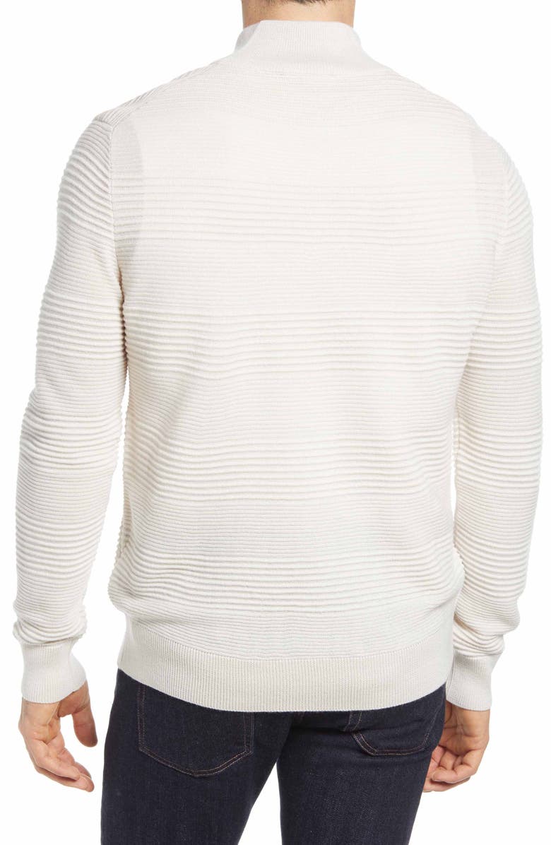 Bugatchi Stripe Merino Wool Blend Quarter Zip Pullover, Alternate, color, Oyster