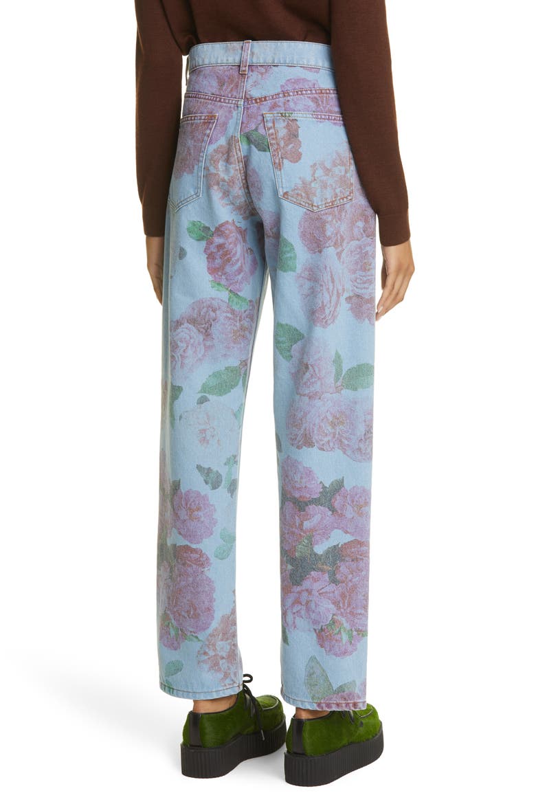 Floral Print Straight Leg Jeans, Alternate, color, FADED ROSES