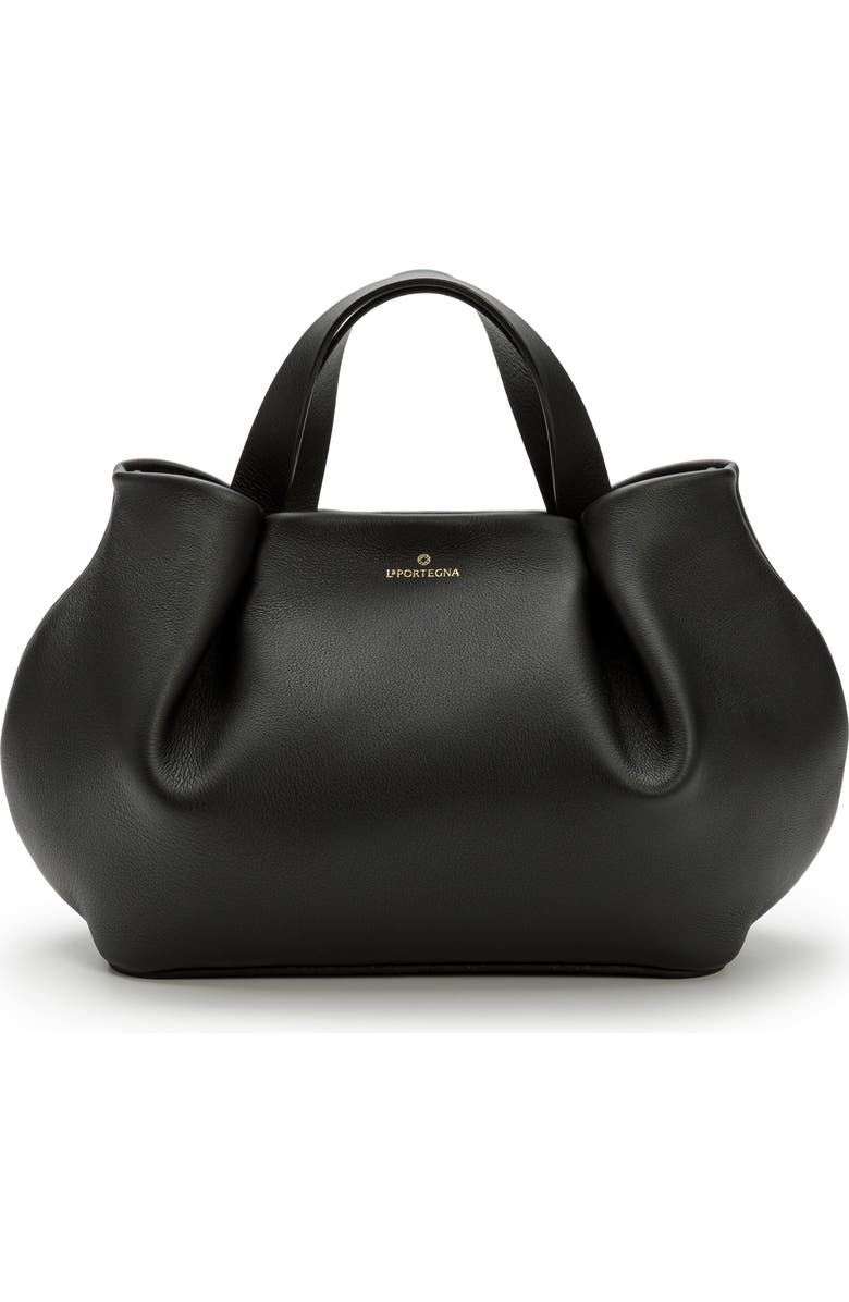 LA PORTEGNA Isabela Shoulder Bag Sculpted From Full Grain Leather, Main, color, Black