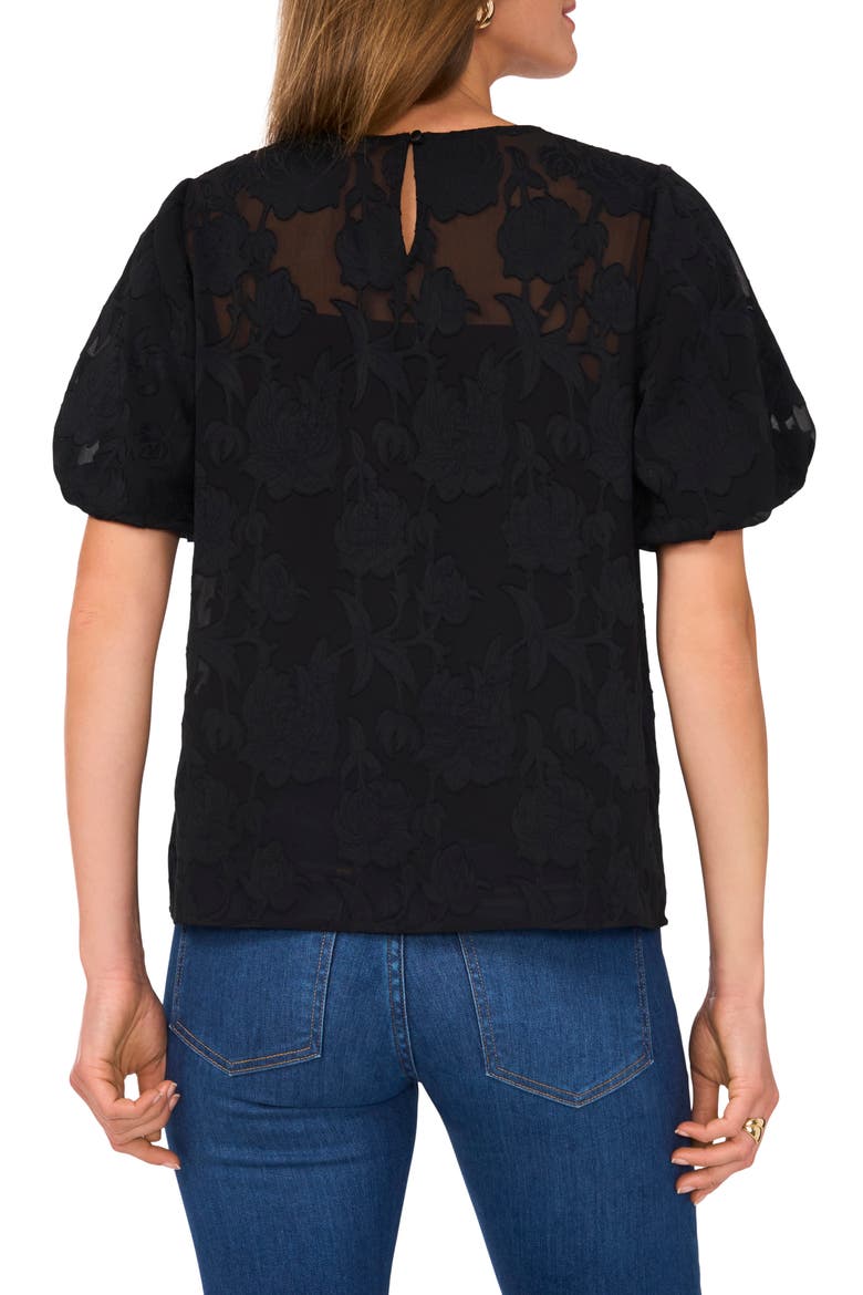 Puff Sleeve Jacquard Chiffon Top, Alternate, color, RICH BLACK