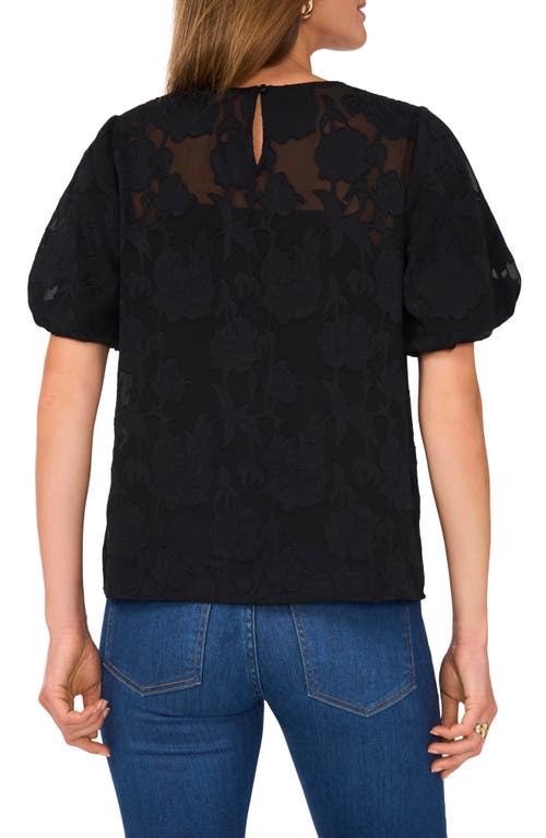 Vince Camuto Puff Sleeve Jacquard Chiffon Top In Rich Black