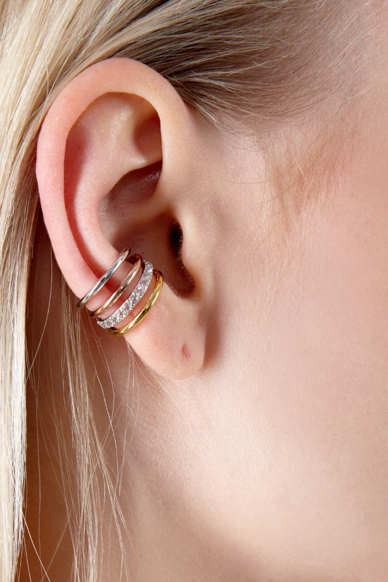 Waterfall Multitone Ear Cuff with White Topaz, Alternate, color, Sterling Silver