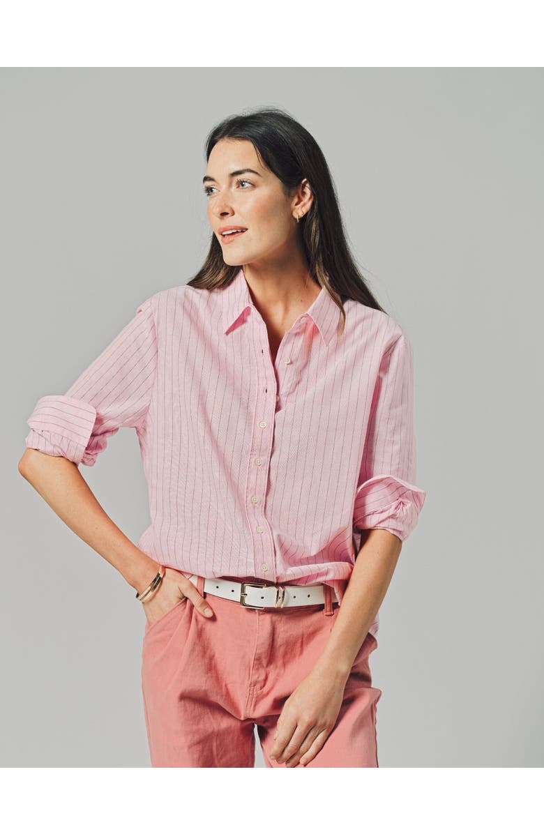 The Shirt by Rochelle Behrens The Washed Linen Shirt, Alternate, color, Pink/Tan Stripe
