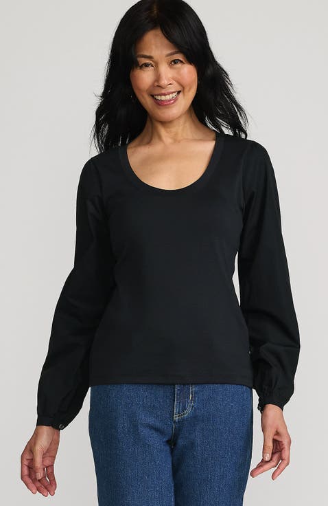 Supima Interlock Scoop Neck Blouson Sleeve Top