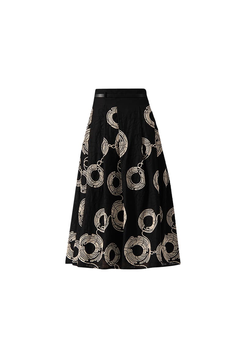 Embroidered Midi Skirt with Belt, Alternate, color, Black