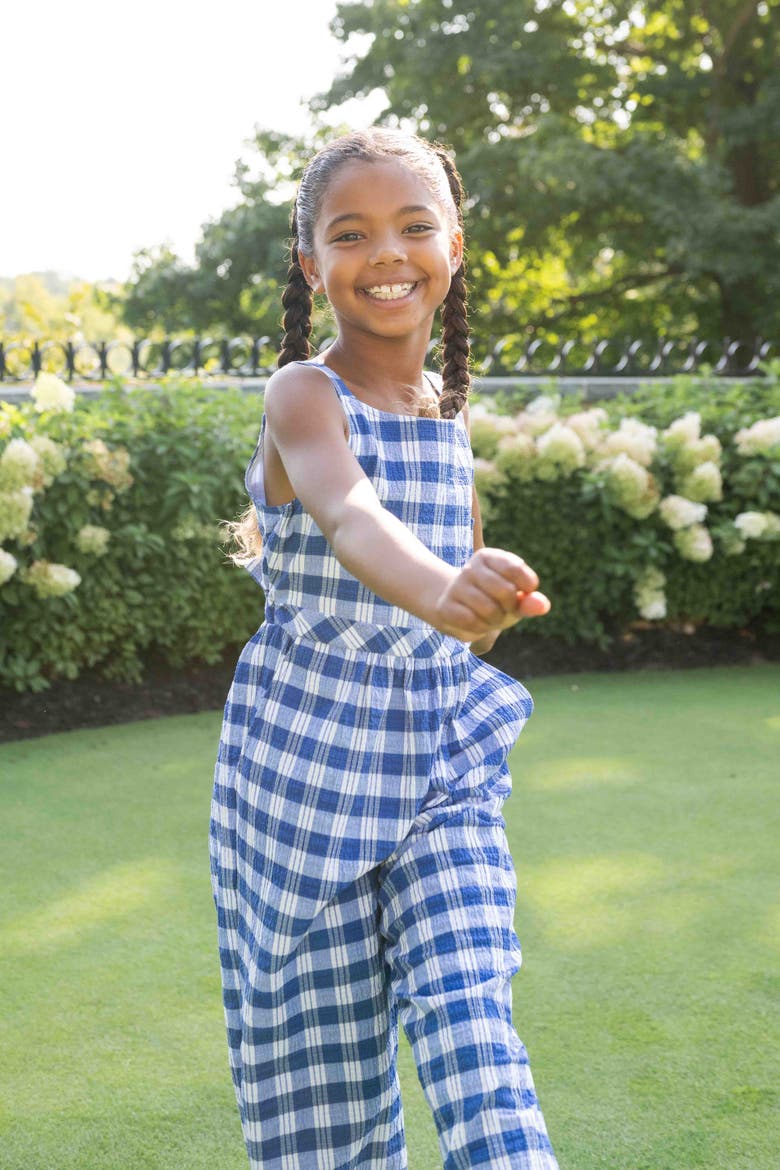 Plaid Seersucker Jumpsuit, Alternate, color, Blue / White