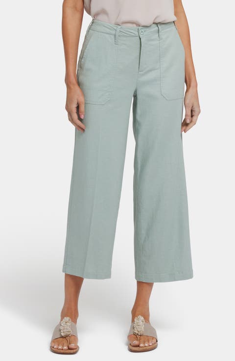 Linen Blend Crop Wide Leg Pants