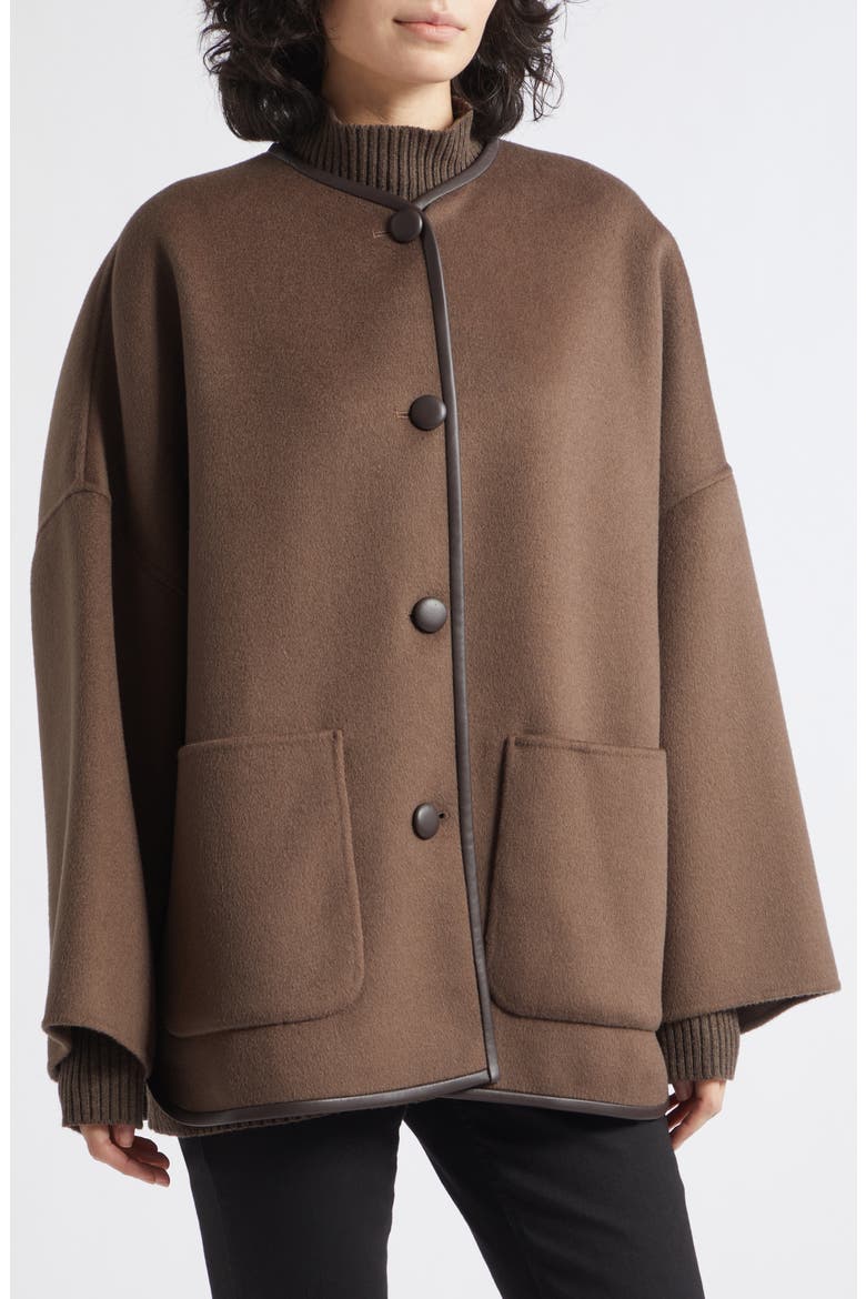 Wool Blend Collarless Coat, Alternate, color, BROWN