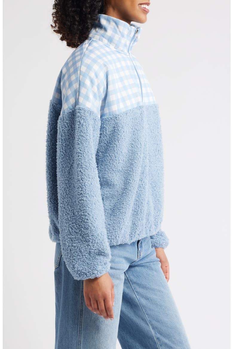 Gingham Aria Colorblock Quarter Zip Pullover, Alternate, color, SKY BLUE
