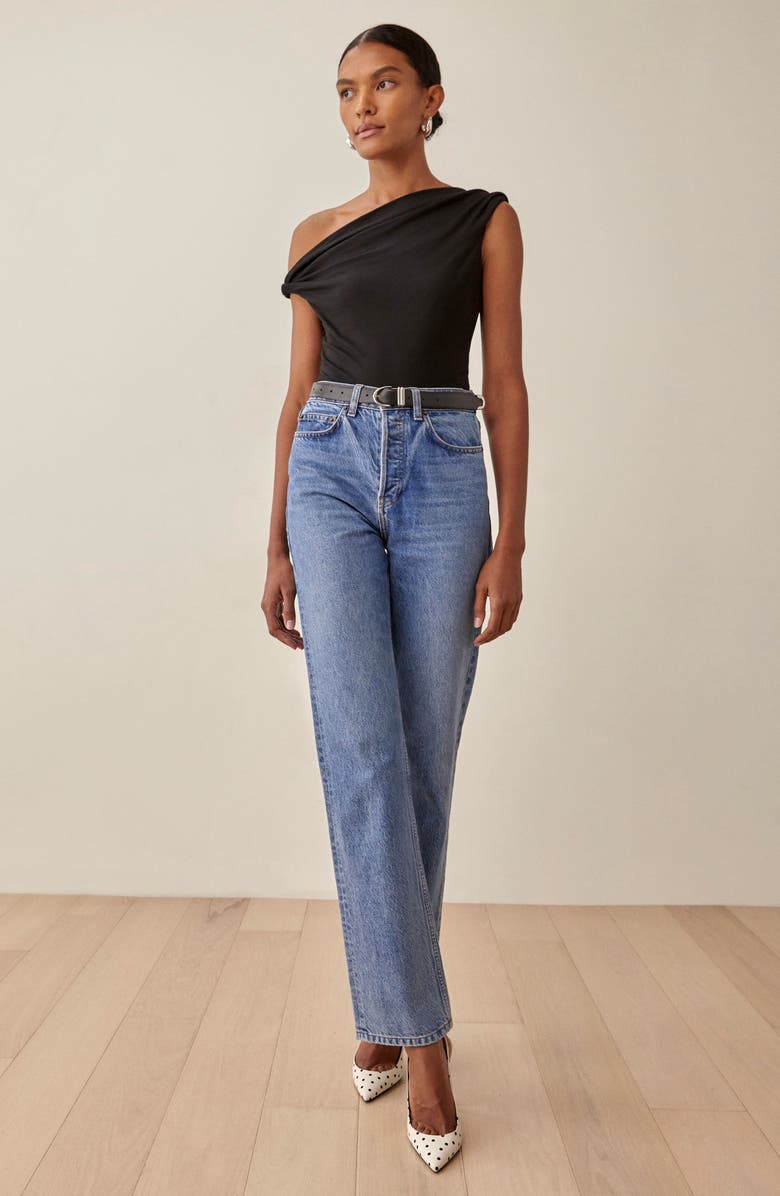 Reformation Cello One-Shoulder Knit Top, Alternate, color, Black