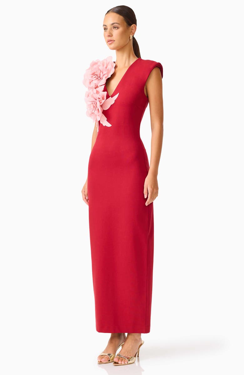 Elliatt Zahara Floral Appliqué Sleeveless Gown, Alternate, color, Burgundy