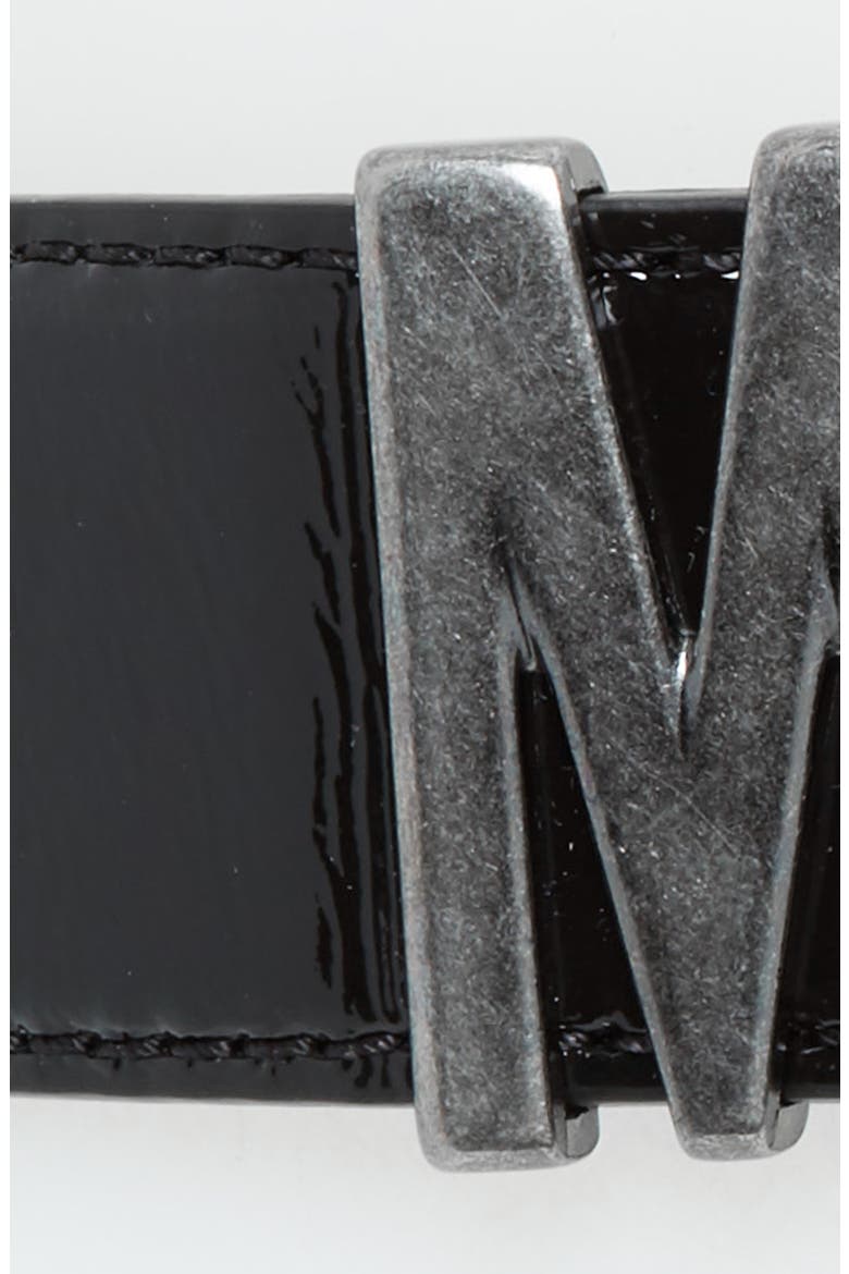 Logo Plate Leather Belt, Alternate, color, BLACK/ ANTIQUE NICKEL