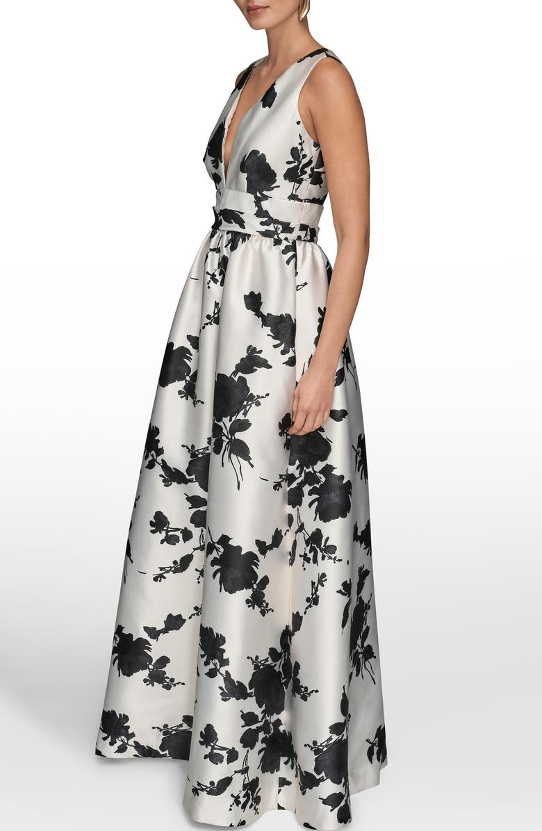 Donna Karan New York Floral A-Line Gown, Alternate, color, Cream/ Black