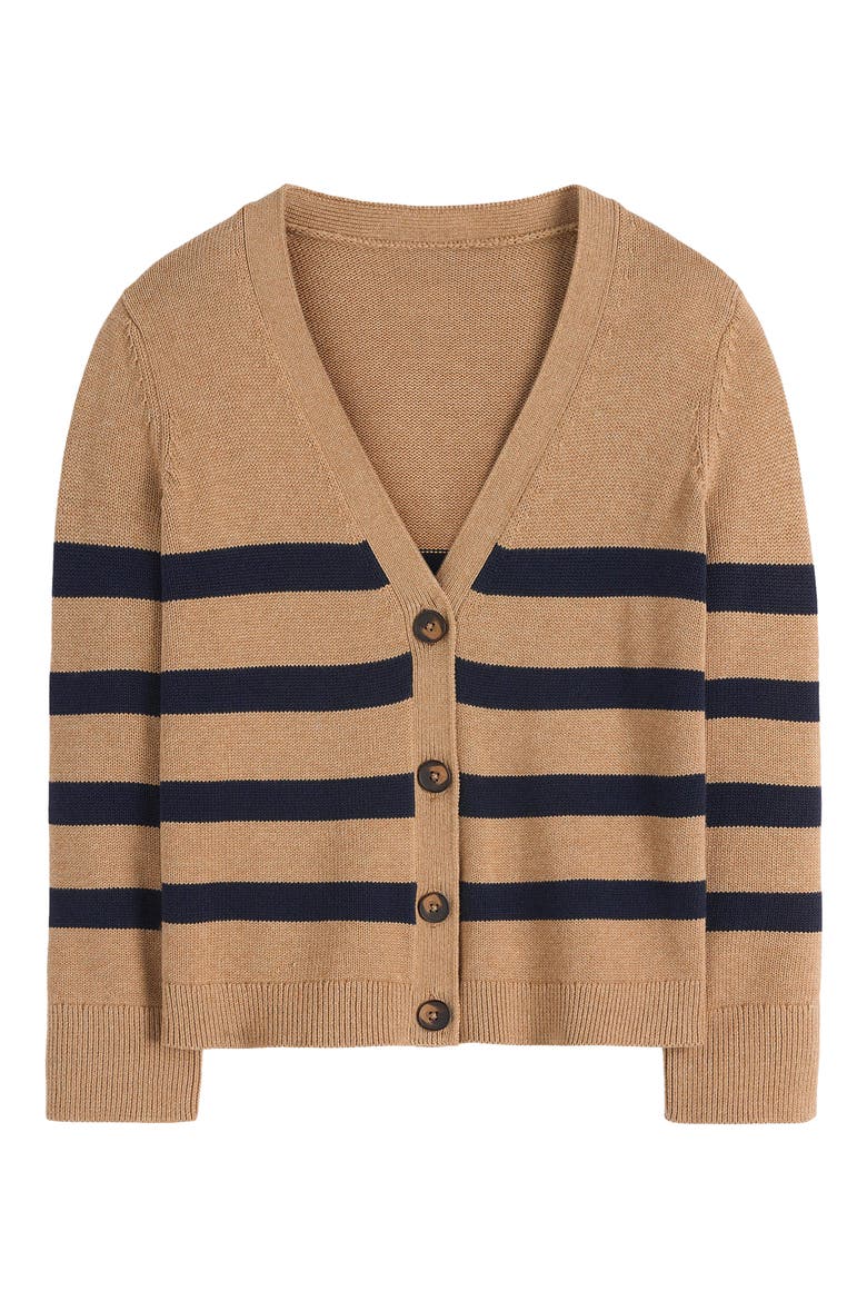 Lucy Relaxed Cotton Cardigan, Main, color, CAMEL MELANGE, STRIPE
