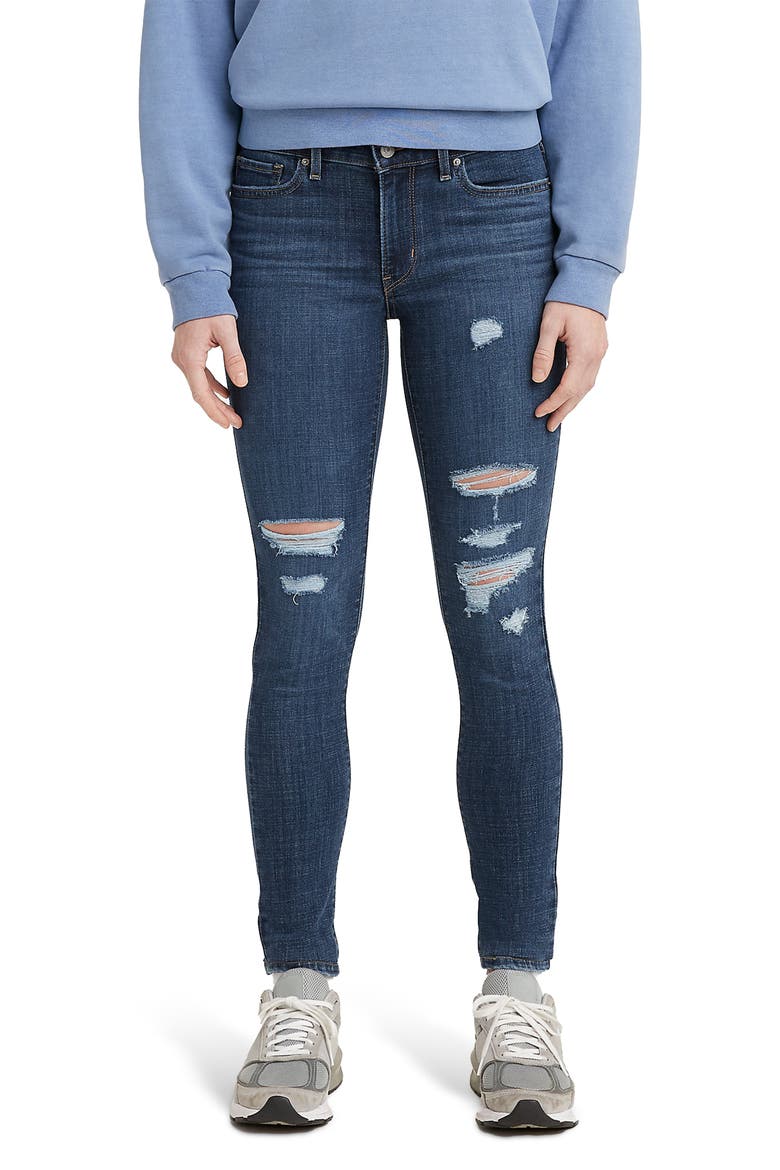 LEVIS 711 Sculpt Hypersoft Distressed Skinny Jeans, Main, color, LAPIS BREAKDOWN