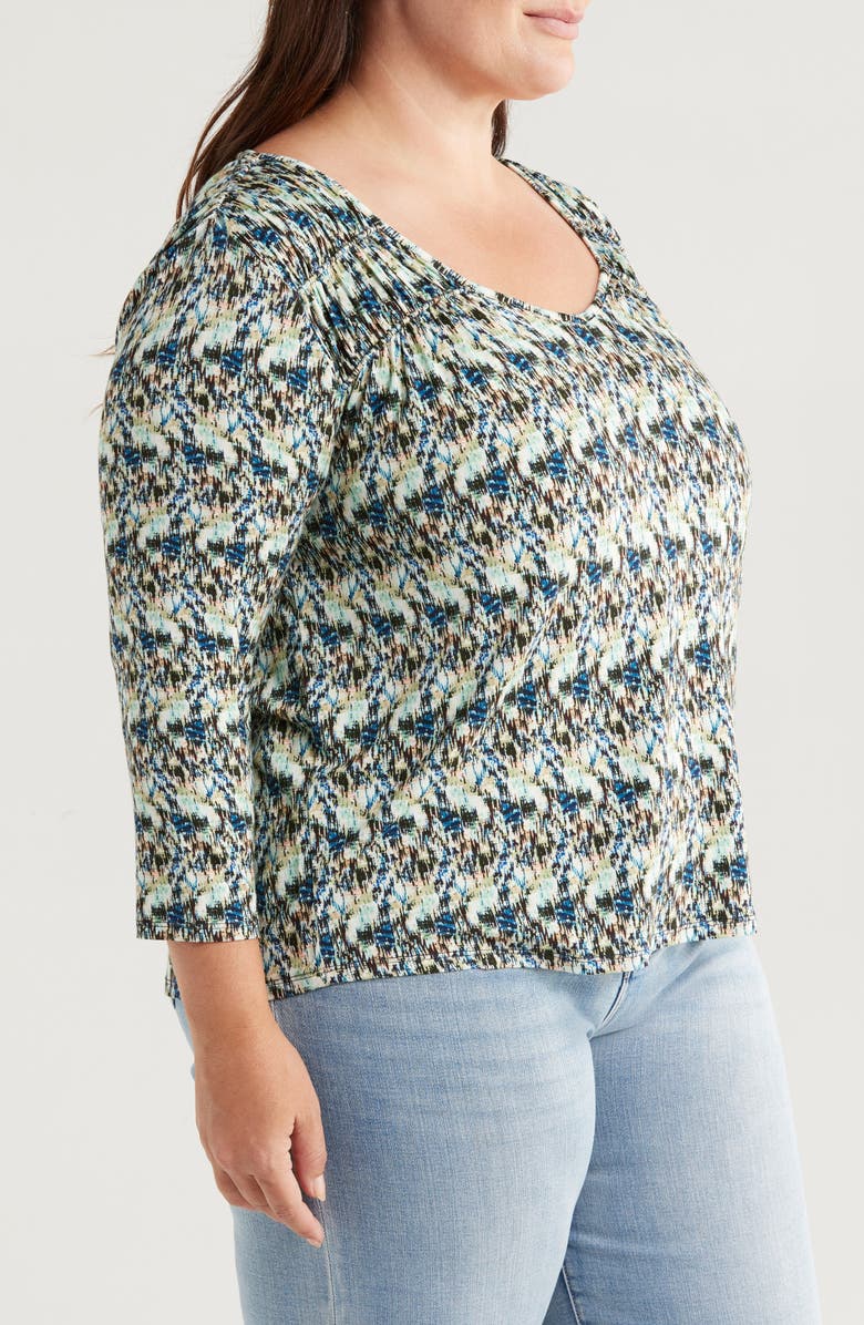 Liverpool Los Angeles Abstract Print Jersey Top, Alternate, color, Blue Multi Textre