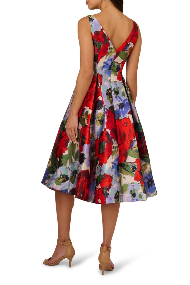 Floral Mikado Cocktail Dress, Alternate, color, IVORY/ RED MULTI