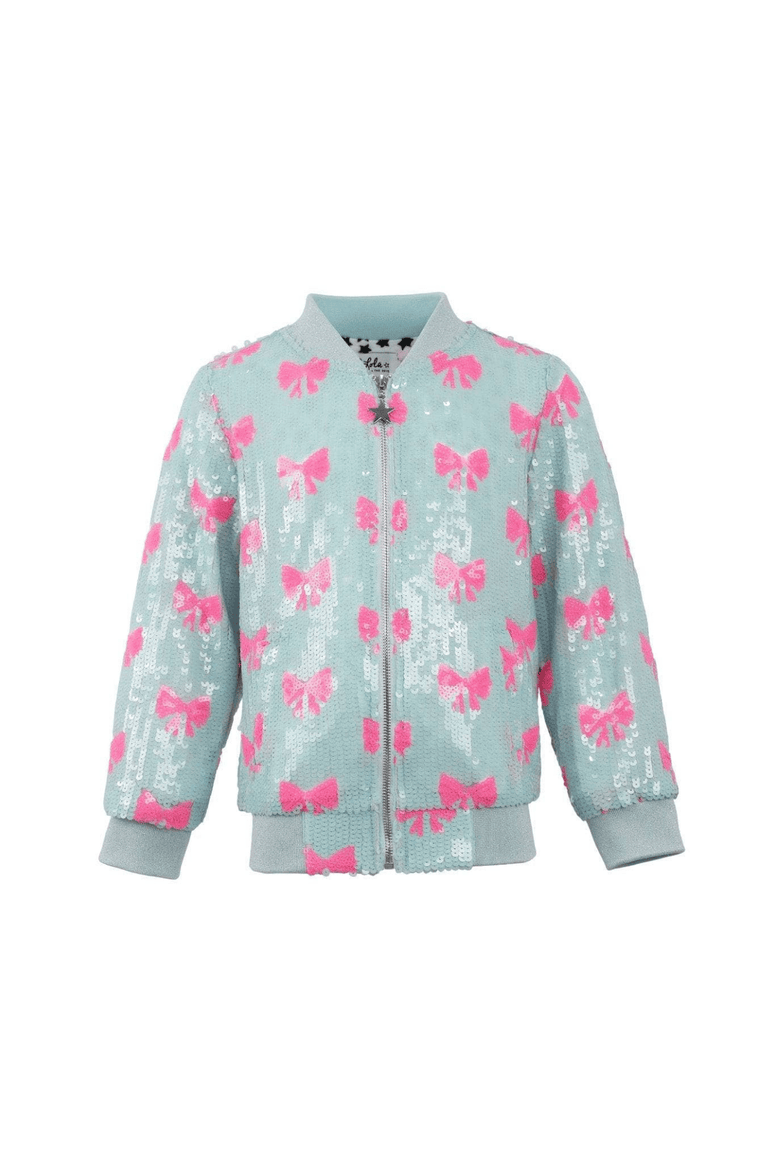 Pretty in Bows Sequin Bomber, Main, color, Blue