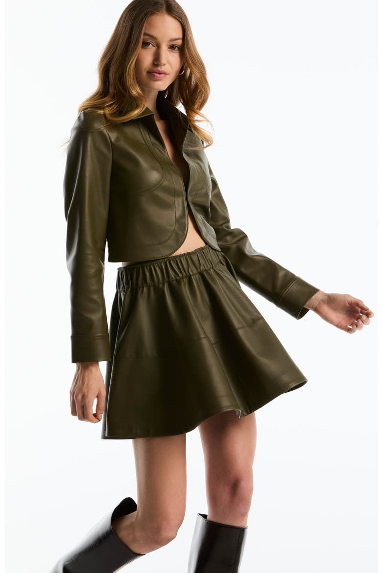 Faux Leather Skater Miniskirt, Alternate, color, OLIVE NIGHT